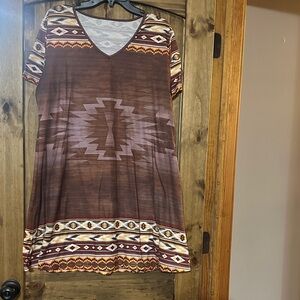 SHEIN Brown Geometric Print Tunic Dress